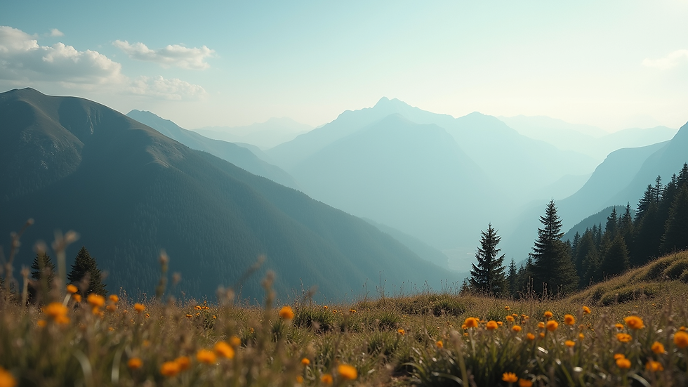 Eye-level view of a serene mountain landscape