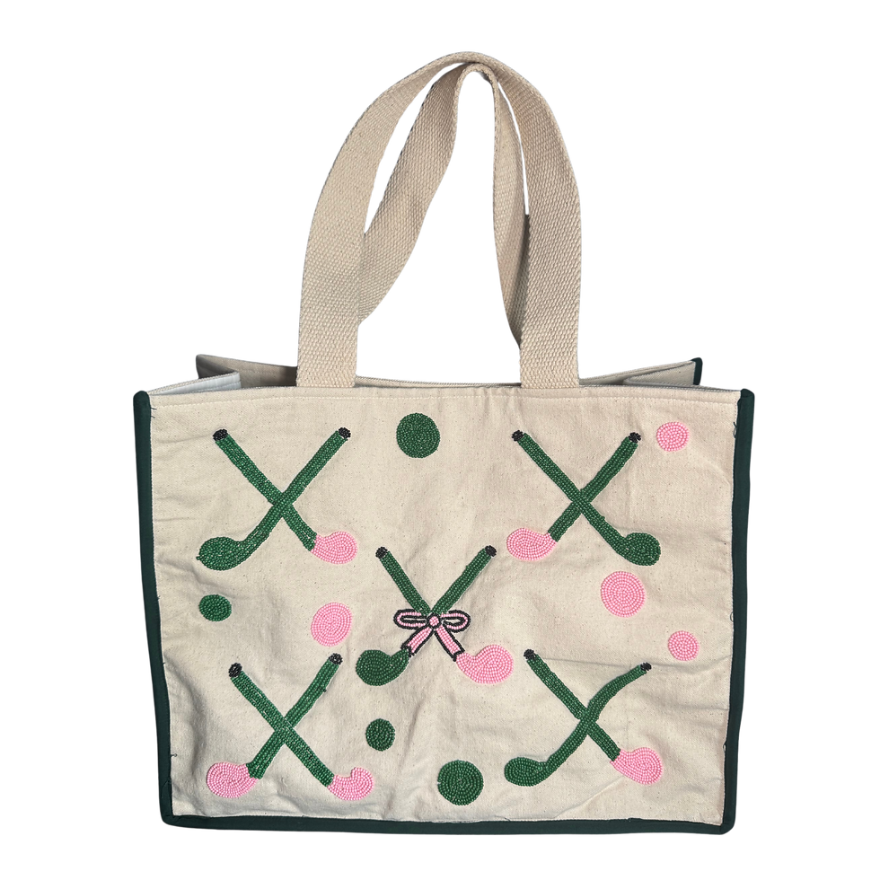 Thumbnail: Hand Beaded Golf or Pickleball Canvas Shopping Bag