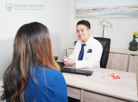 Fresh Dental Family & Implant Center in Dallas, TX 75248 - Dental Implant, Cosmetic Dentistry, Family Dentistry, Emergency Dental Care, Teeth Whitening, Dental Checkups, Dental Cleaning, Fluoride Treatments, Dental Sealants, Oral Cancer Screening, Gum Disease Prevention, Invisalign, Clear Aligner, Porcelain Veneers, Smile makeover, Tooth fillings, Cosmetic Bonding, Dental Crown, Dental Bridges, Wisdom Tooth Extractions, Root Canal Therapy