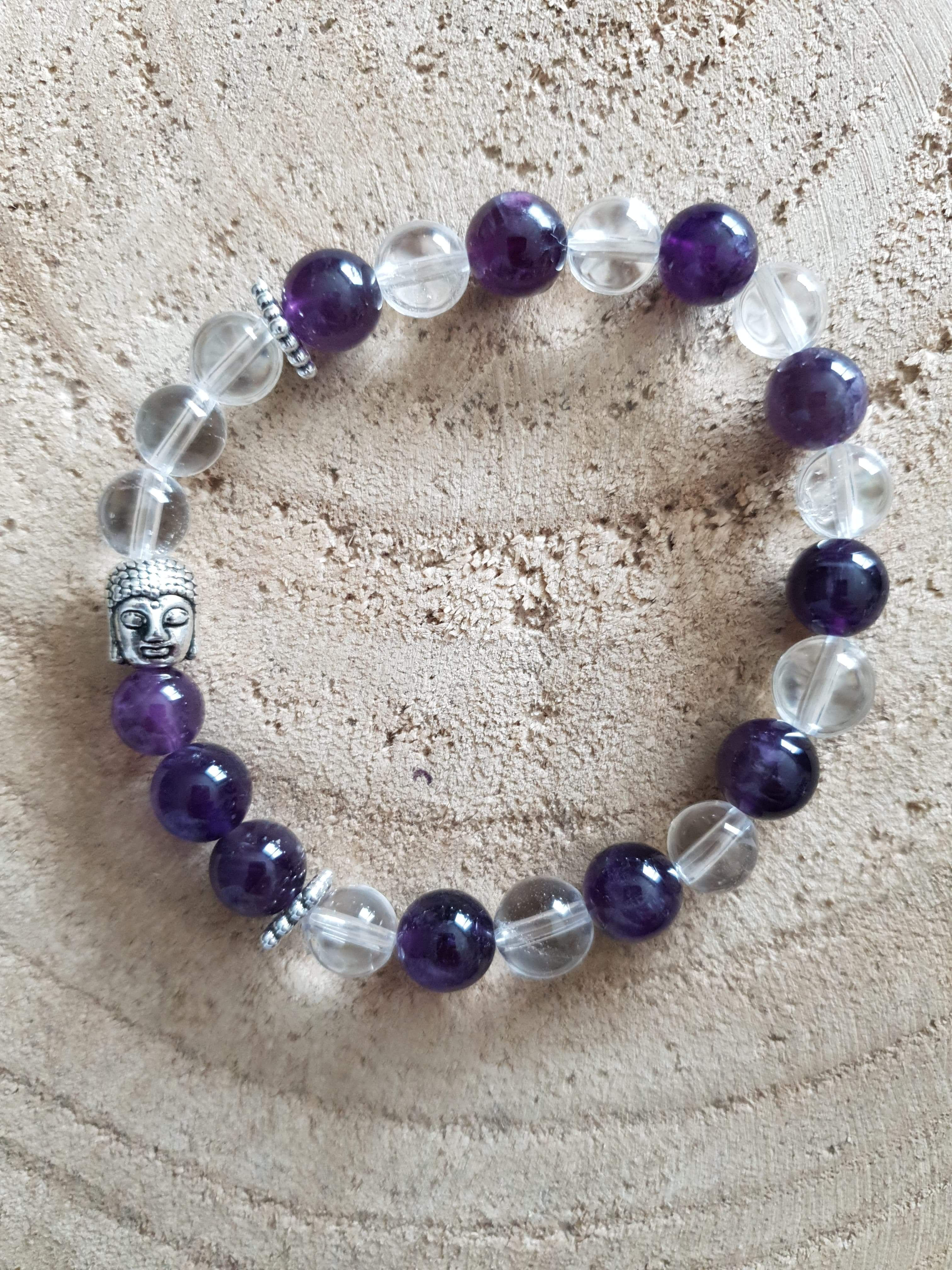 Bracelet en améthyste et cristal de roche bouddha