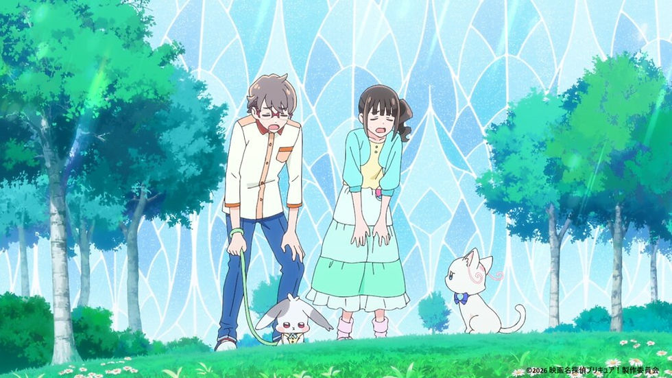 Satoru Toyama und Daifuku im Crossover des Detective-Precure-Films