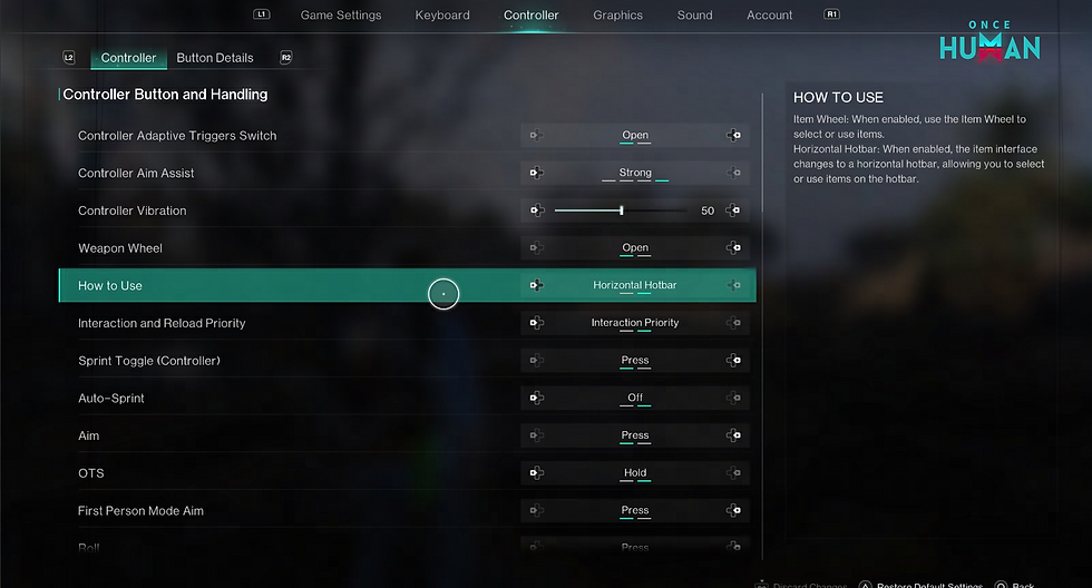 Once Human: offizielle Controller-Einstellungen der Konsolenversion
