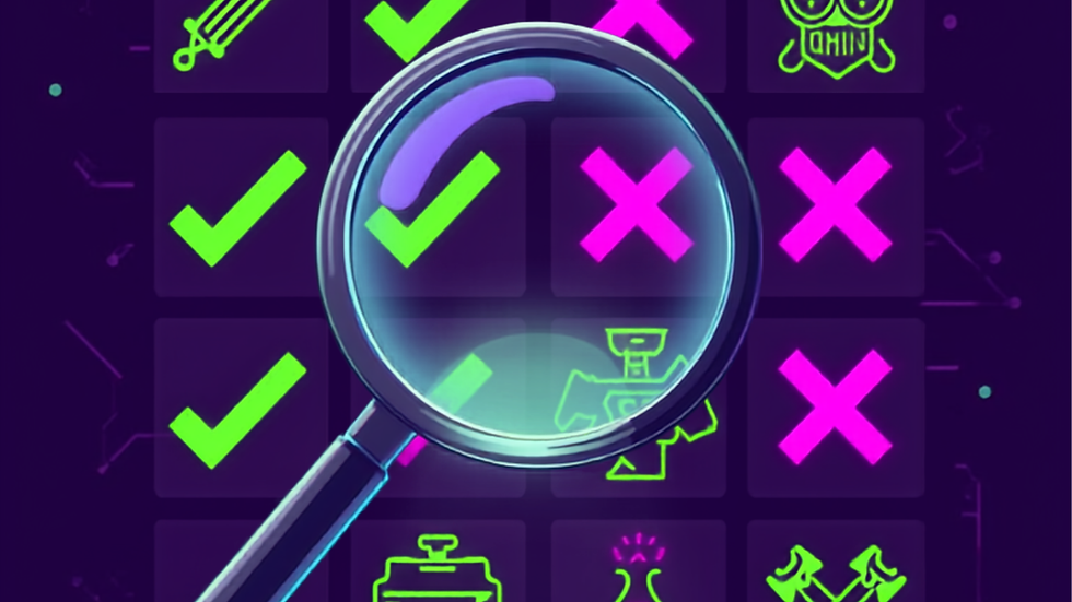 Lente di ingrandimento che analizza icone di videogiochi