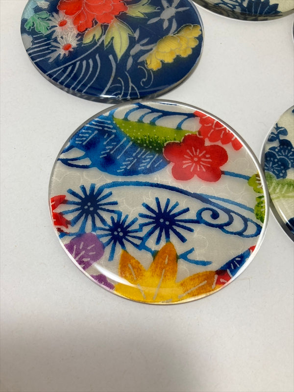 Thumbnail: Coaster/Navy floral/Set of Five/Japanese Kimono fabric resin coaster