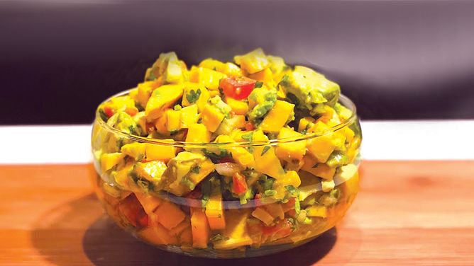 Mango Pico with grill animal protein (chicken, beef or fish)