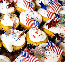 Red, white and blue American flag decorated festive cupcakes for a family 4th of July cele