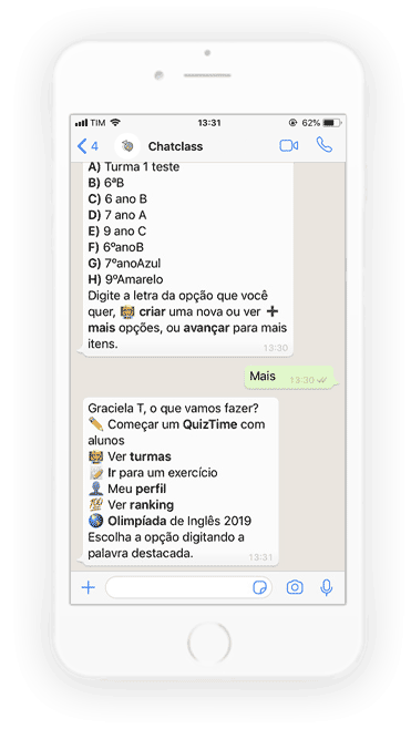 Imagem de celular com ChatClass