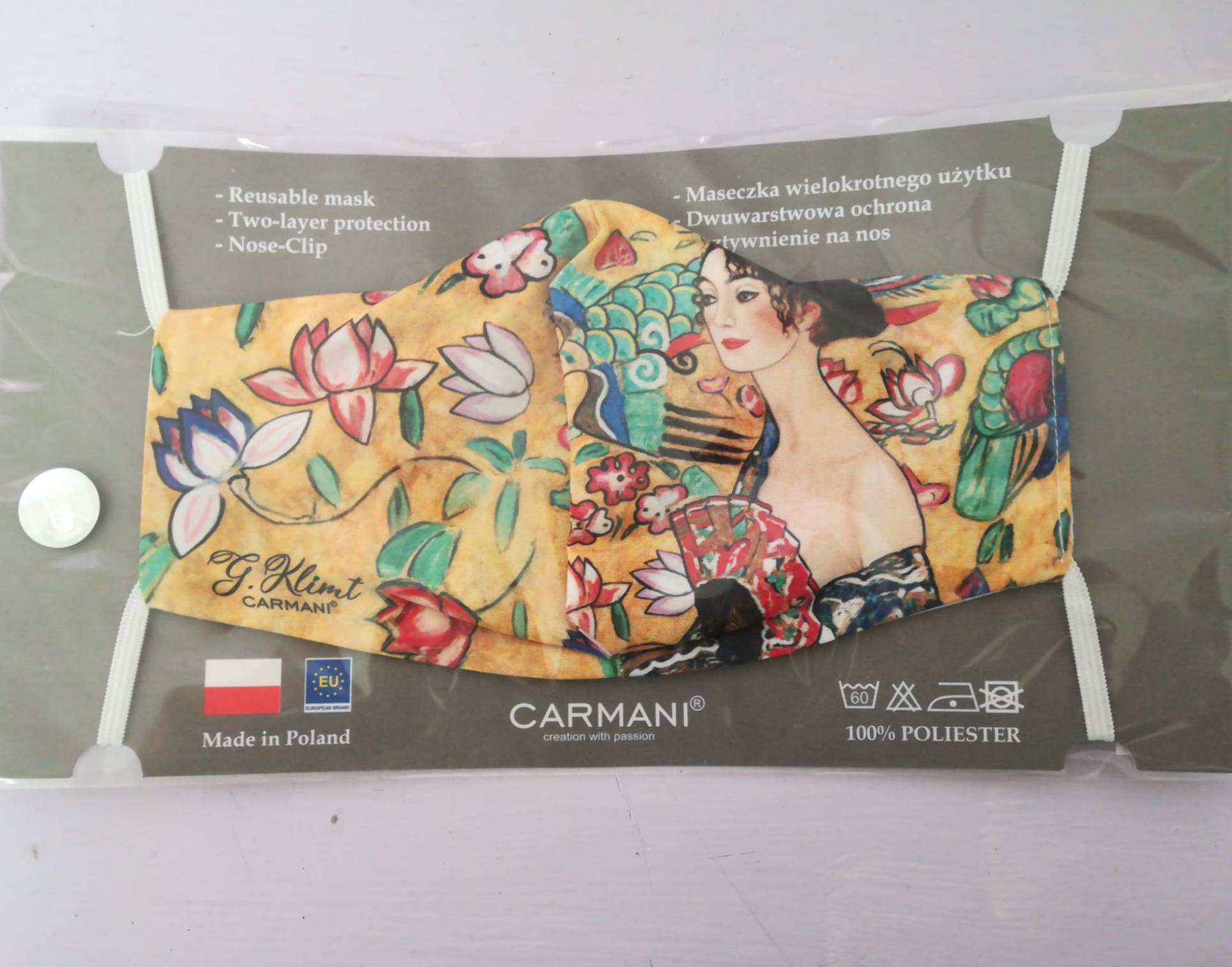 Mascherina "Donna con ventaglio" - Klimt, collezione Carmani