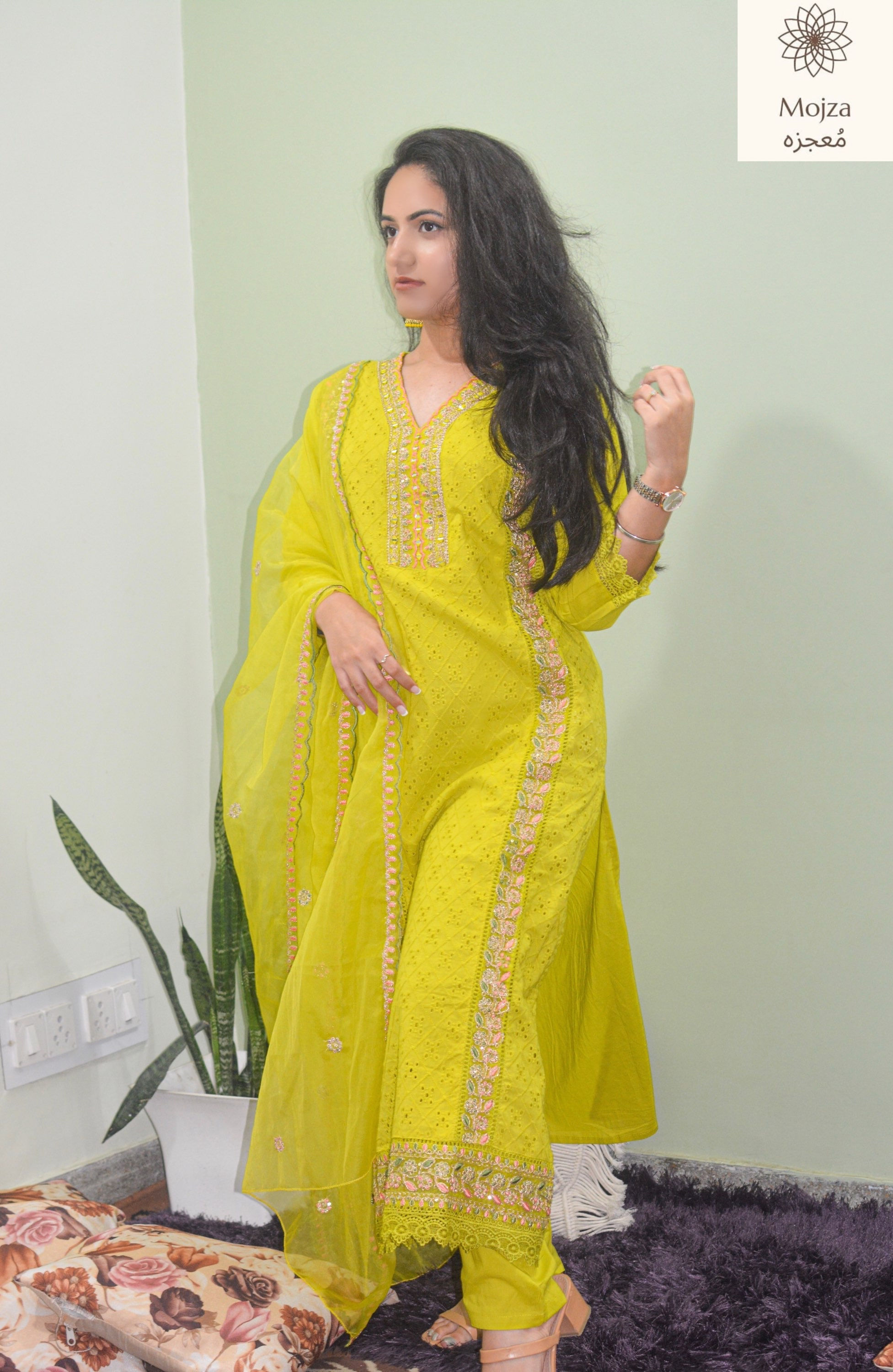 Cotton embellished suit set