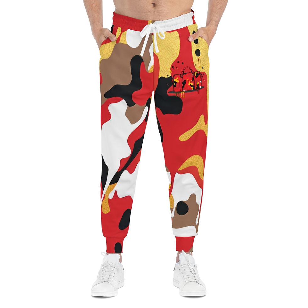 Thumbnail: Red-GoldDufflebag Hu$tle Boyz Joggers (AOP)