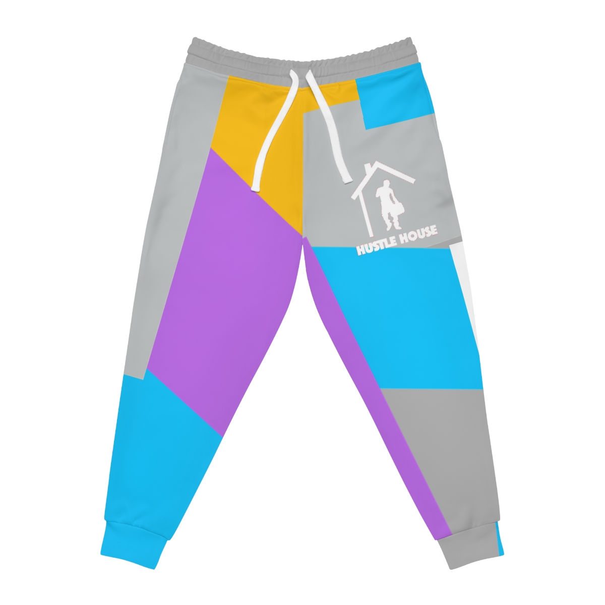 Purple White Yellow GoldColor Block" Hustle House Athletic Joggers (AOP)