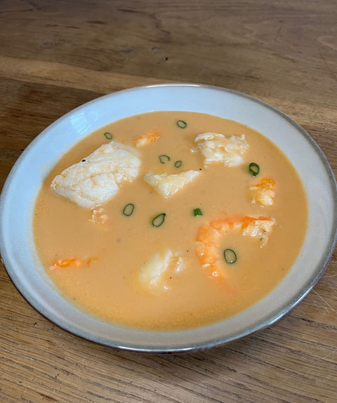 Bisque de crevettes, cabillaud