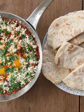 Chakchouka, pain pita maison
