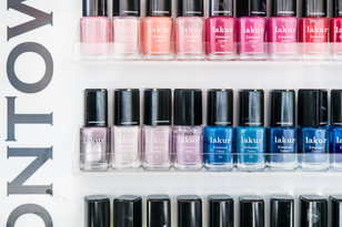 Downtown: Colorful nail polish display at the-pearl-spa