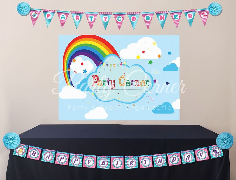 Backdrop trang trí sinh nhật theme Pony