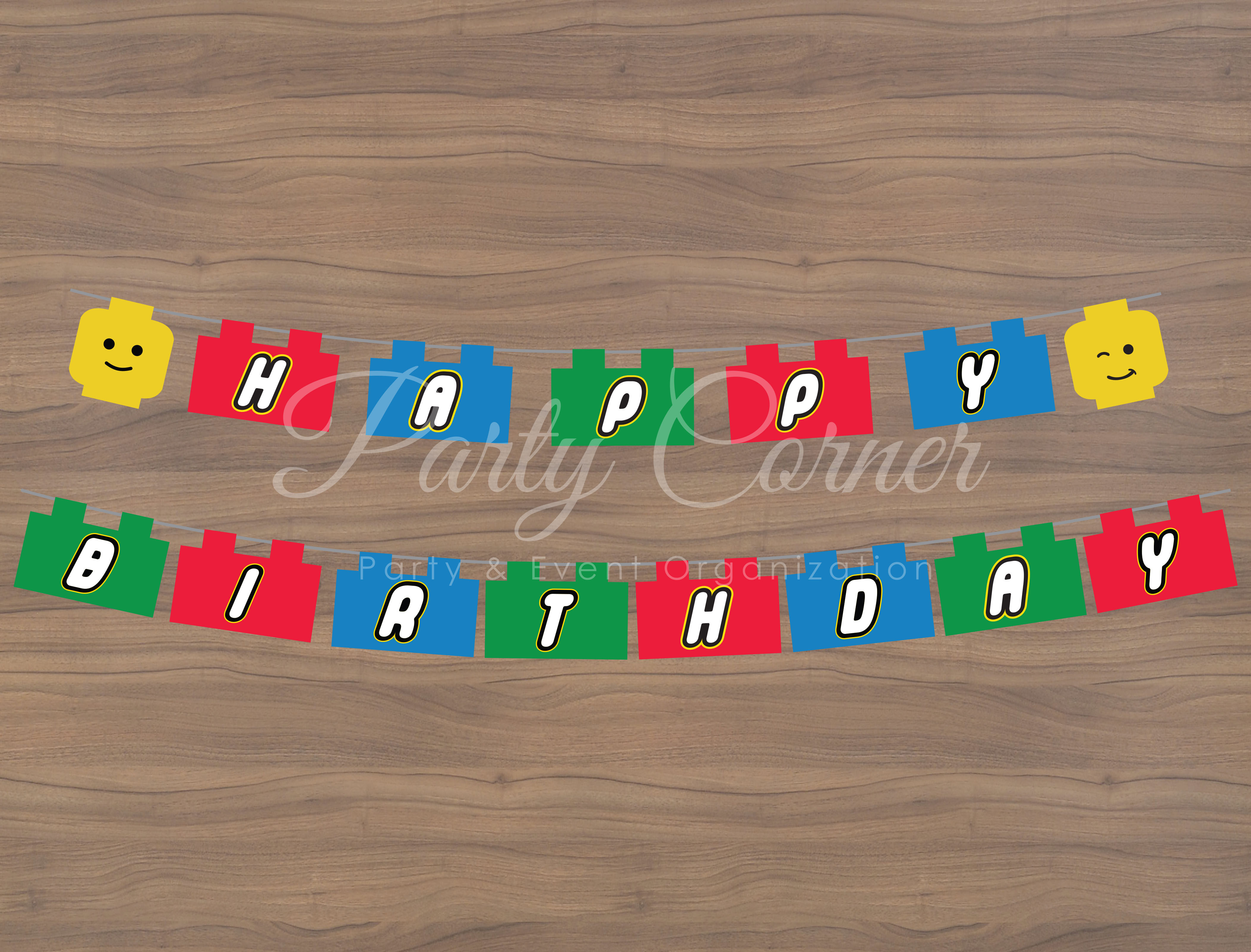 Dây cờ HPBD trang trí sinh nhật theme Lego