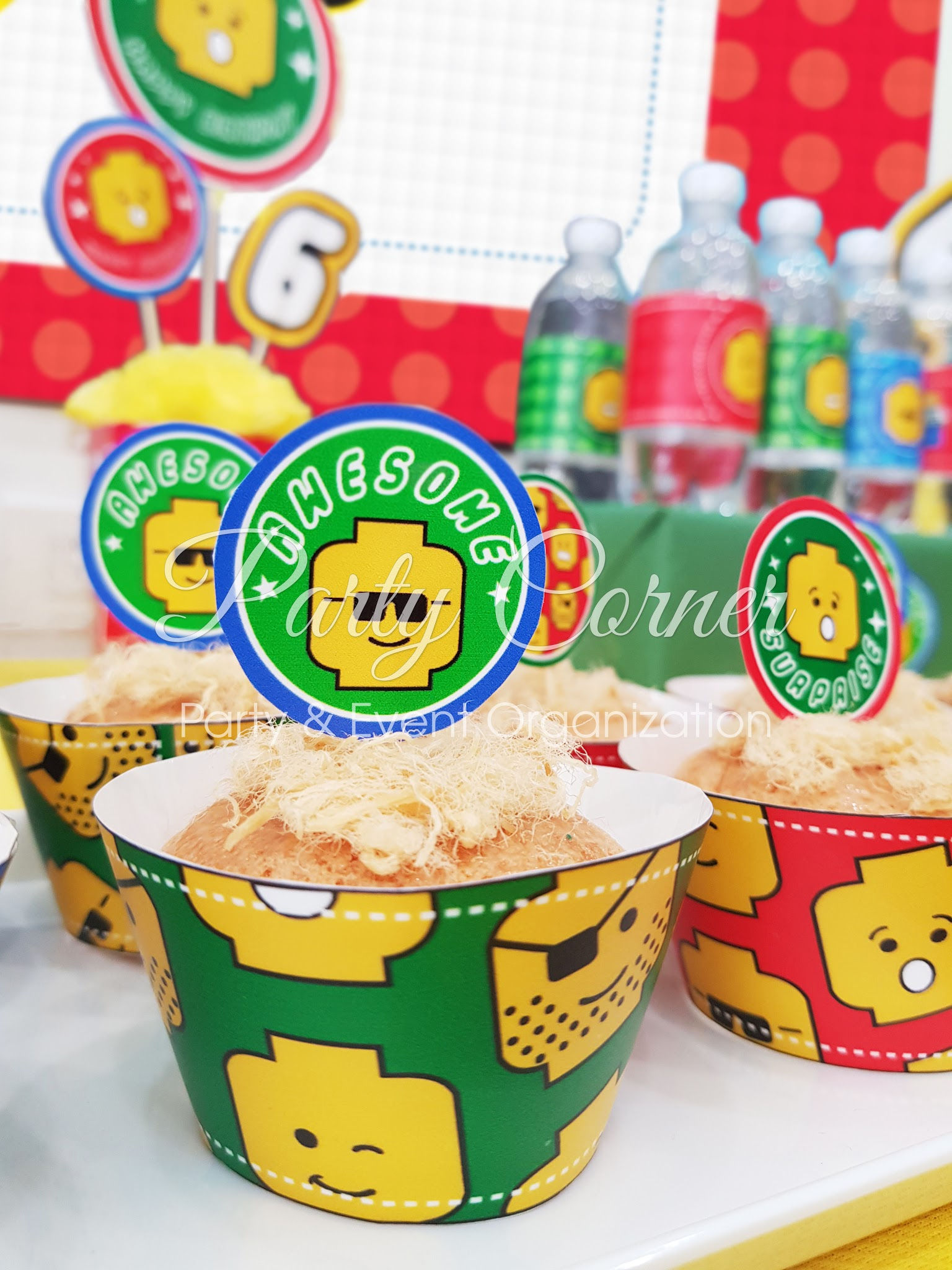 Nhãn dán cupcake + topper trang trí sinh nhật theme lego