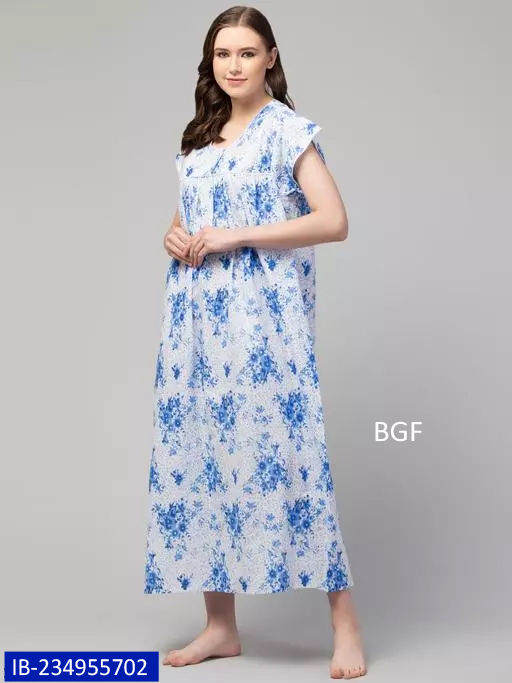 Thumbnail: Cotton nightgown night dress night wear gown Maxi Nighty for girls and women