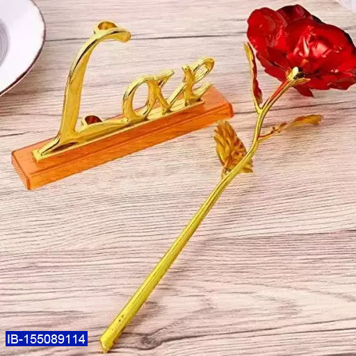Thumbnail: Nyaro Artificial Golden Rose Flower with Love Stand Gift Box