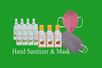 hand sanitizer and mask