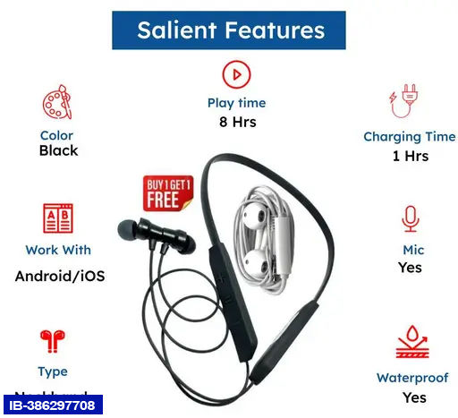Thumbnail: Neckband True Wireless Bluetooth Earphones with 8 Hours Playtime