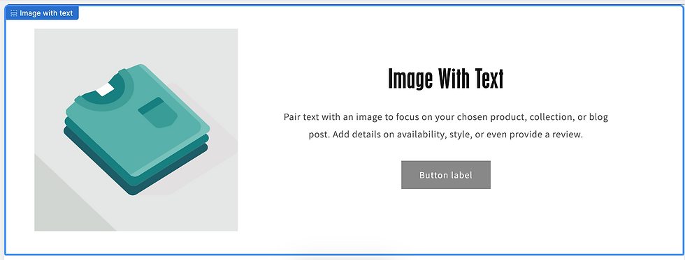 screen shot of an image with text section in shopify