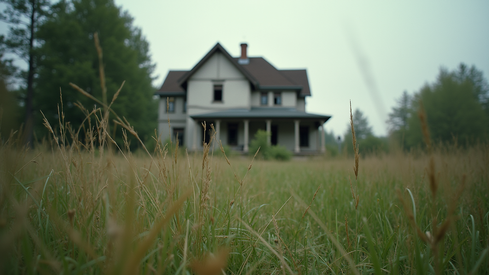 Eye-level view of a vacant home with overgrown grass
