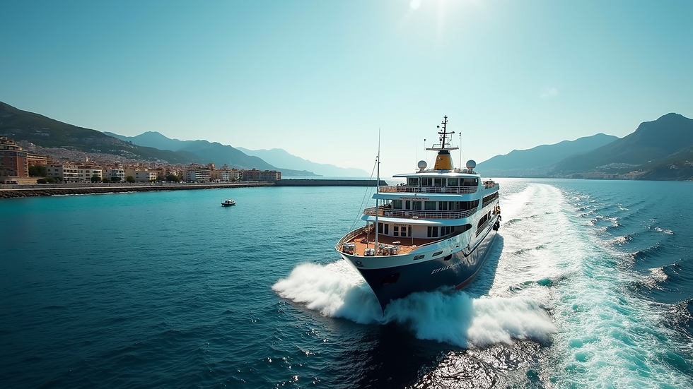 High angle view of a ferry approaching the port of Palma de Mallorca