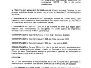 Confira decreto 500 do Executivo Municipal de Maravilha