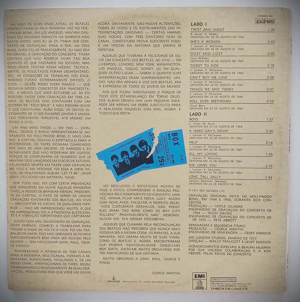 Miniatura: The Beatles At The Hollywood Bowl LP Vinil Original Ao Vivo 1977
