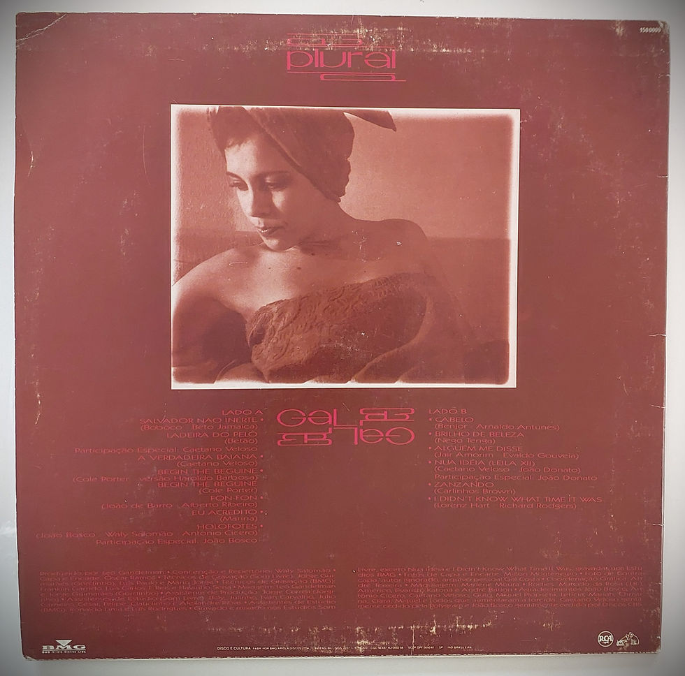 Contracapa do vinil Plural de Gal Costa com repertório completo, créditos de produção e informações originais da edição lança