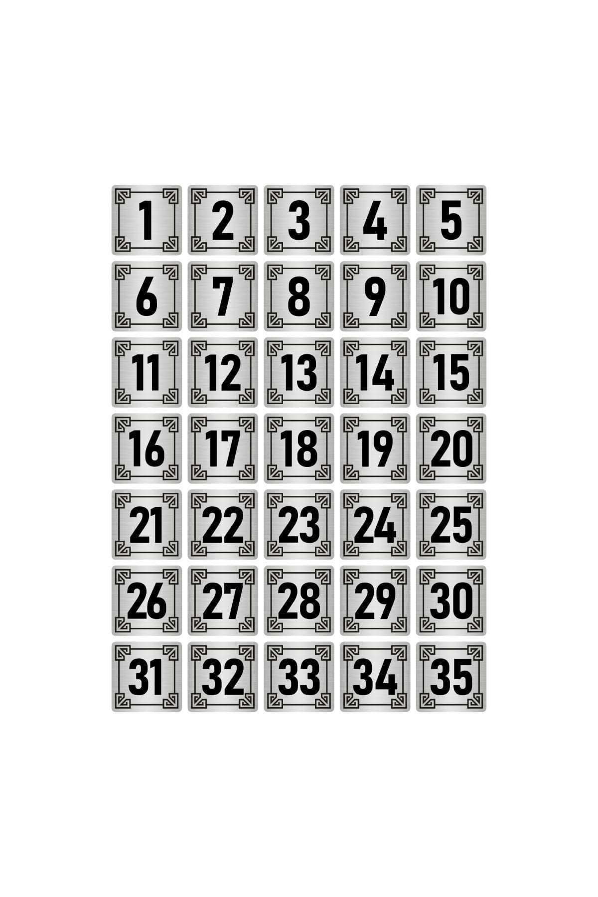 Metal Kapı Masa Dolap Numara Levhası 5x5cm Gümüş Renk 35 Adet (1…35)