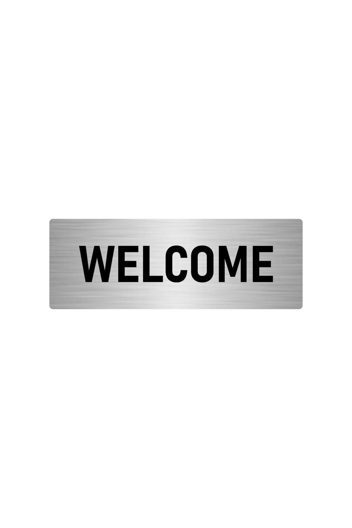 Metal Yönlendirme Levhası, Departman Kapı Isimliği Welcome 7x20 Cm Gümüş Renk