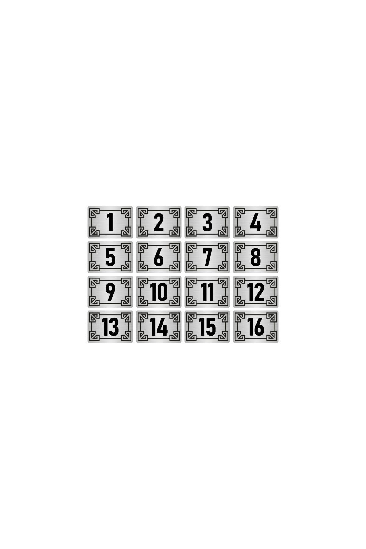Metal Kapı Masa Dolap Numara Levhası 10x15cm Gümüş Renk 16 Adet (1…16)