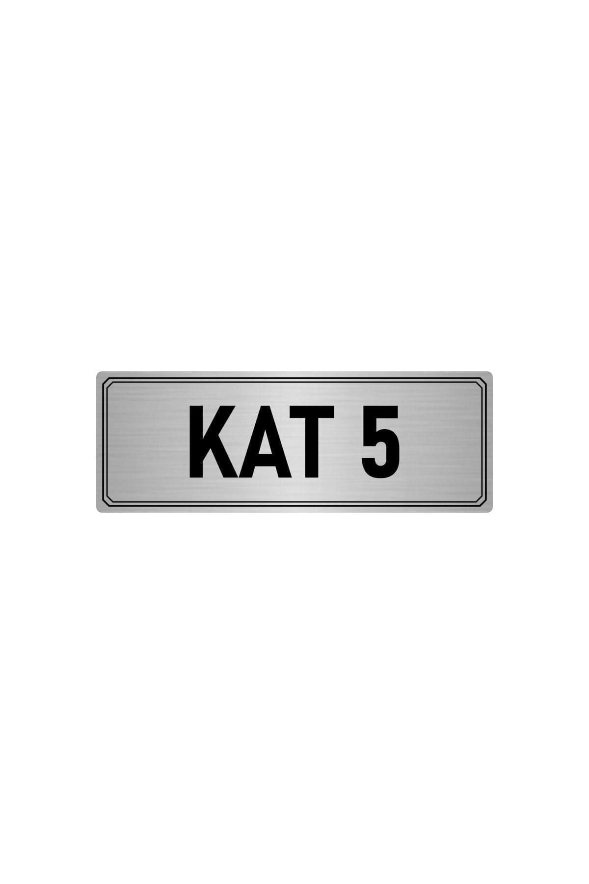 Metal Yönlendirme Levhası, Departman Kapı Isimliği Kat 5 10x20 Cm Gümüş Renk