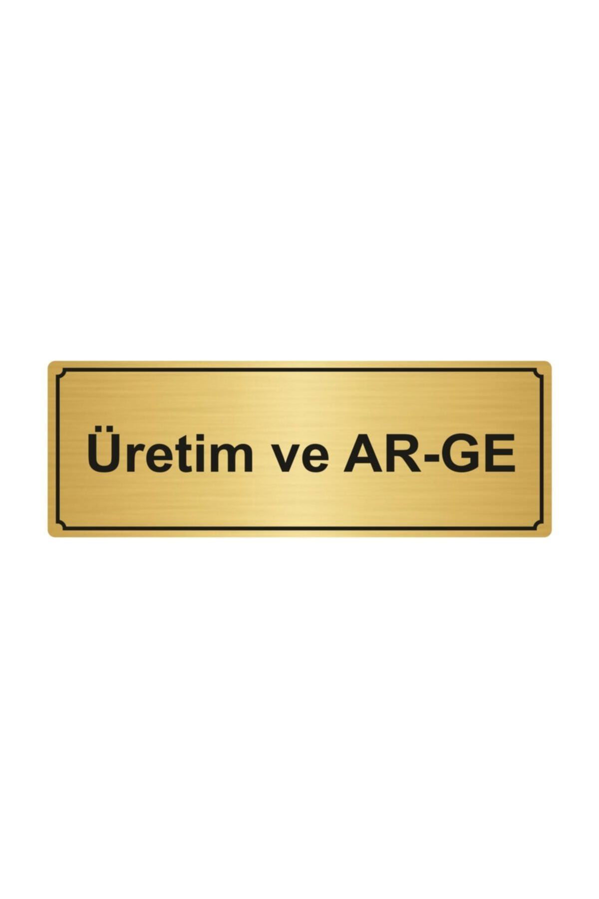 Üretim Ve Ar-ge Yönlendirme Levhası 7cmx20cm Altın Renk Metal
