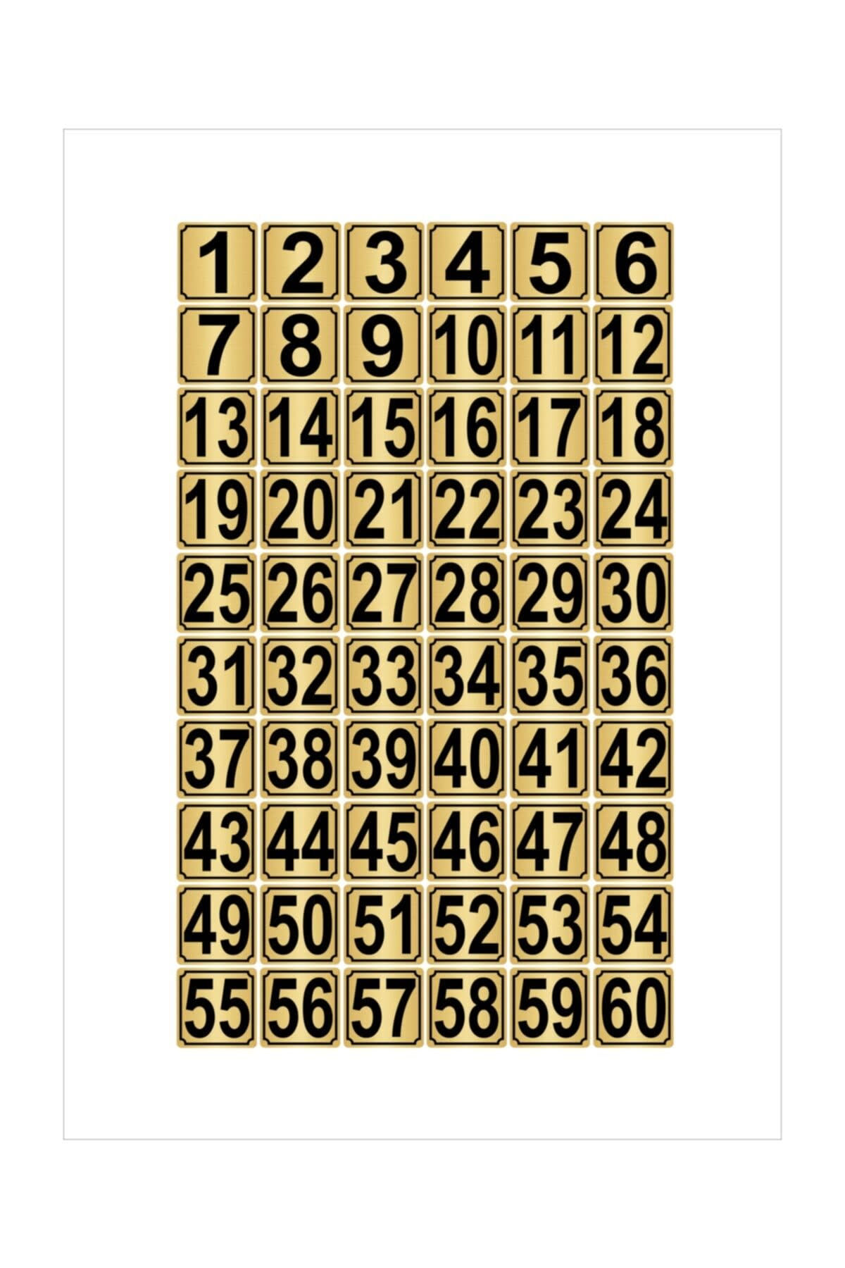 Metal Kapı,masa,dolap Numarası 5cmx5cm 60 Adet 1…60 Altın Renk Metal