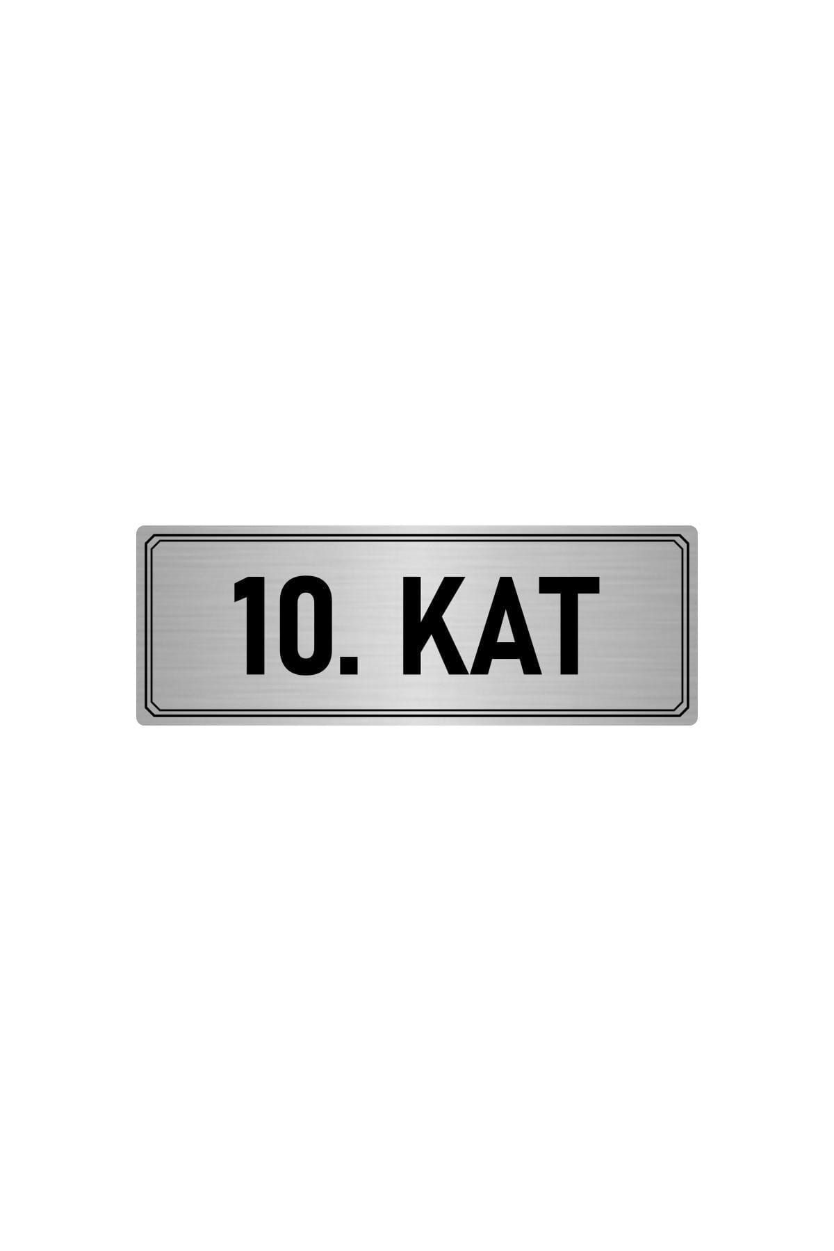 Metal Yönlendirme Levhası, Departman Kapı Isimliği 10. Kat 5x20 Cm Gümüş Renk