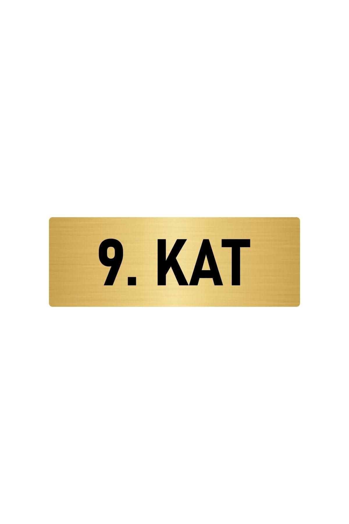 Metal Yönlendirme Levhası, Departman Kapı Isimliği 9. Kat 10x20 Cm Altın Renk