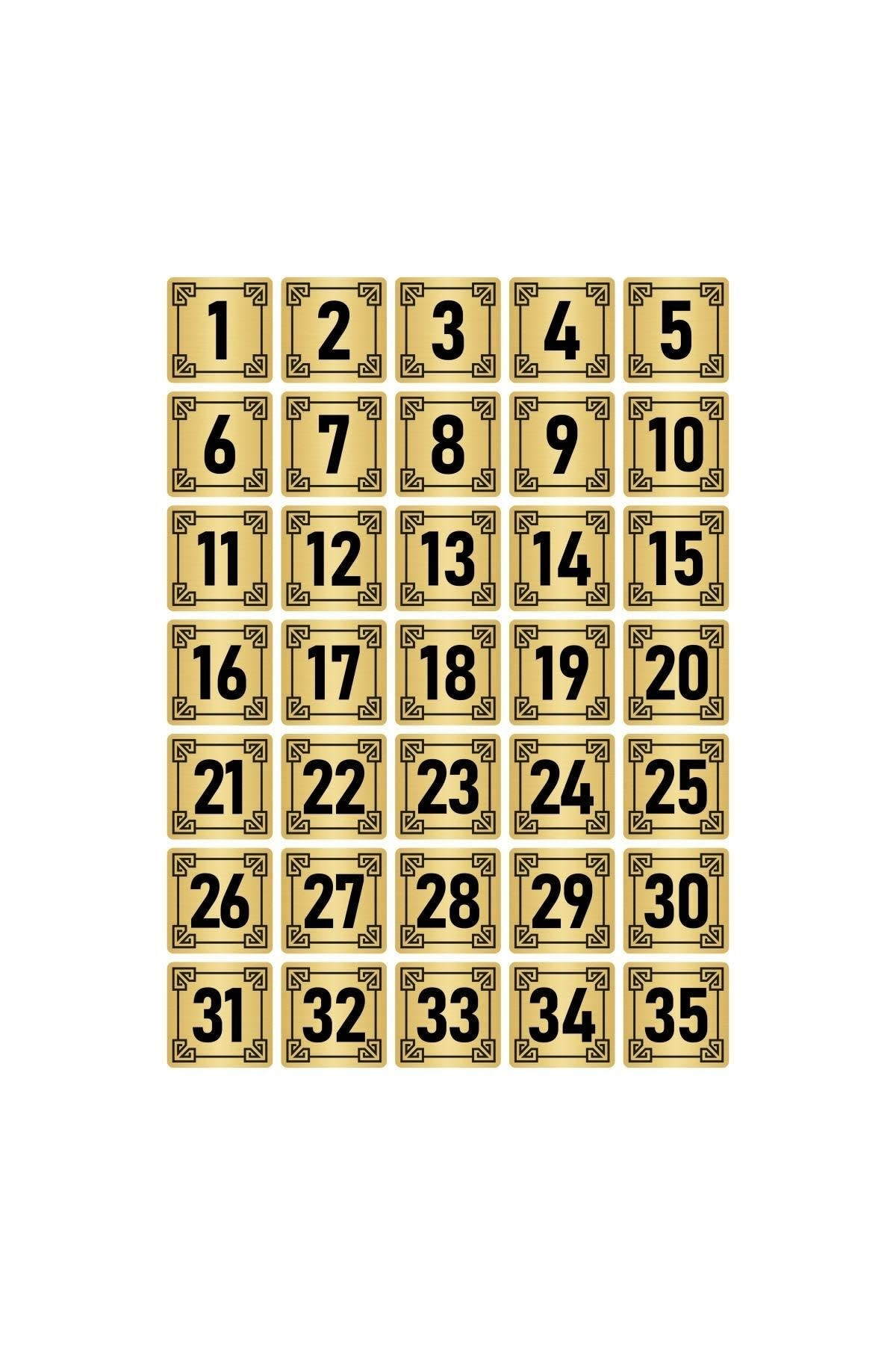Metal Kapı Masa Dolap Numara Levhası 3,5x3,5cm Altın Renk 35 Adet (1…35)