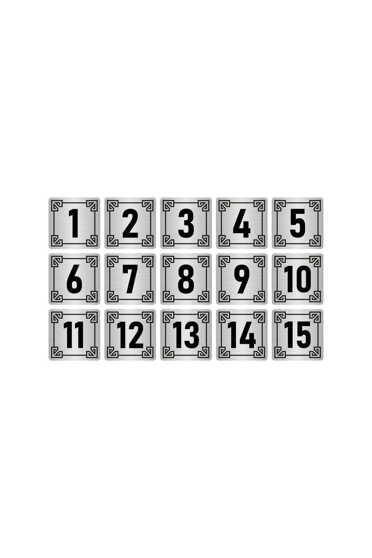Metal Kapı Masa Dolap Numara Levhası 10x10cm Gümüş Renk 15 Adet (1…15)