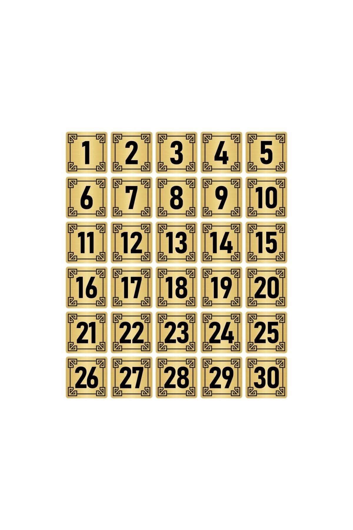 Metal Kapı Masa Dolap Numara Levhası 3,5x3,5cm Altın Renk 30 Adet (1…30)