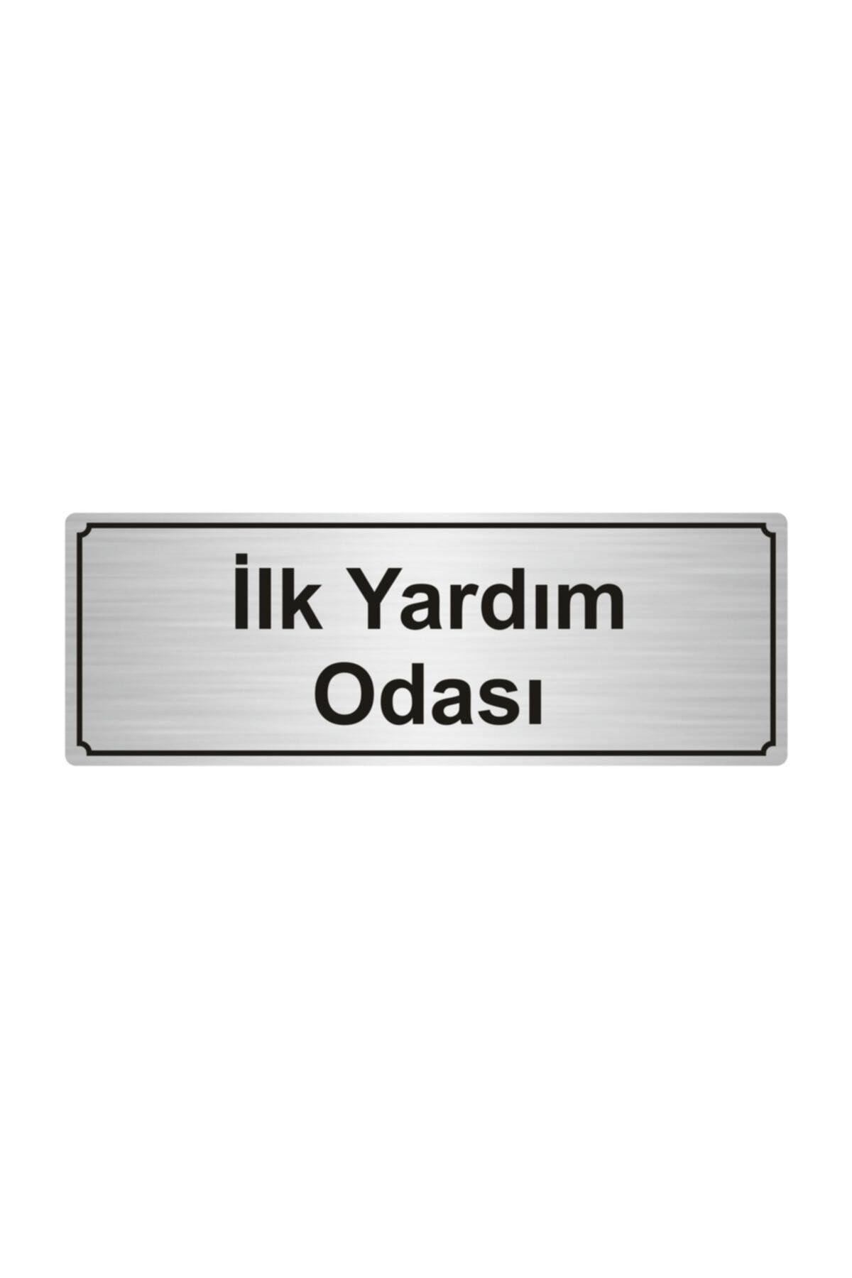 Ilk Yardım Odası Yönlendirme Levhası Gümüş Renk Metal 7cmx20cm.