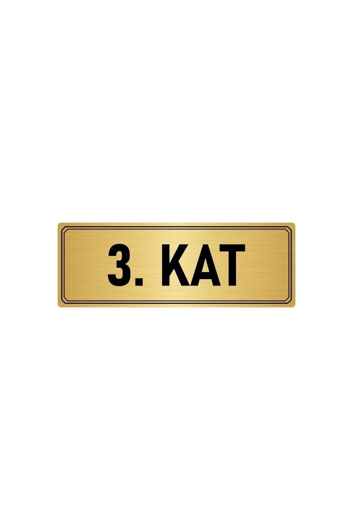 Metal Yönlendirme Levhası, Departman Kapı Isimliği 3. Kat 7x20 Cm Altın Renk