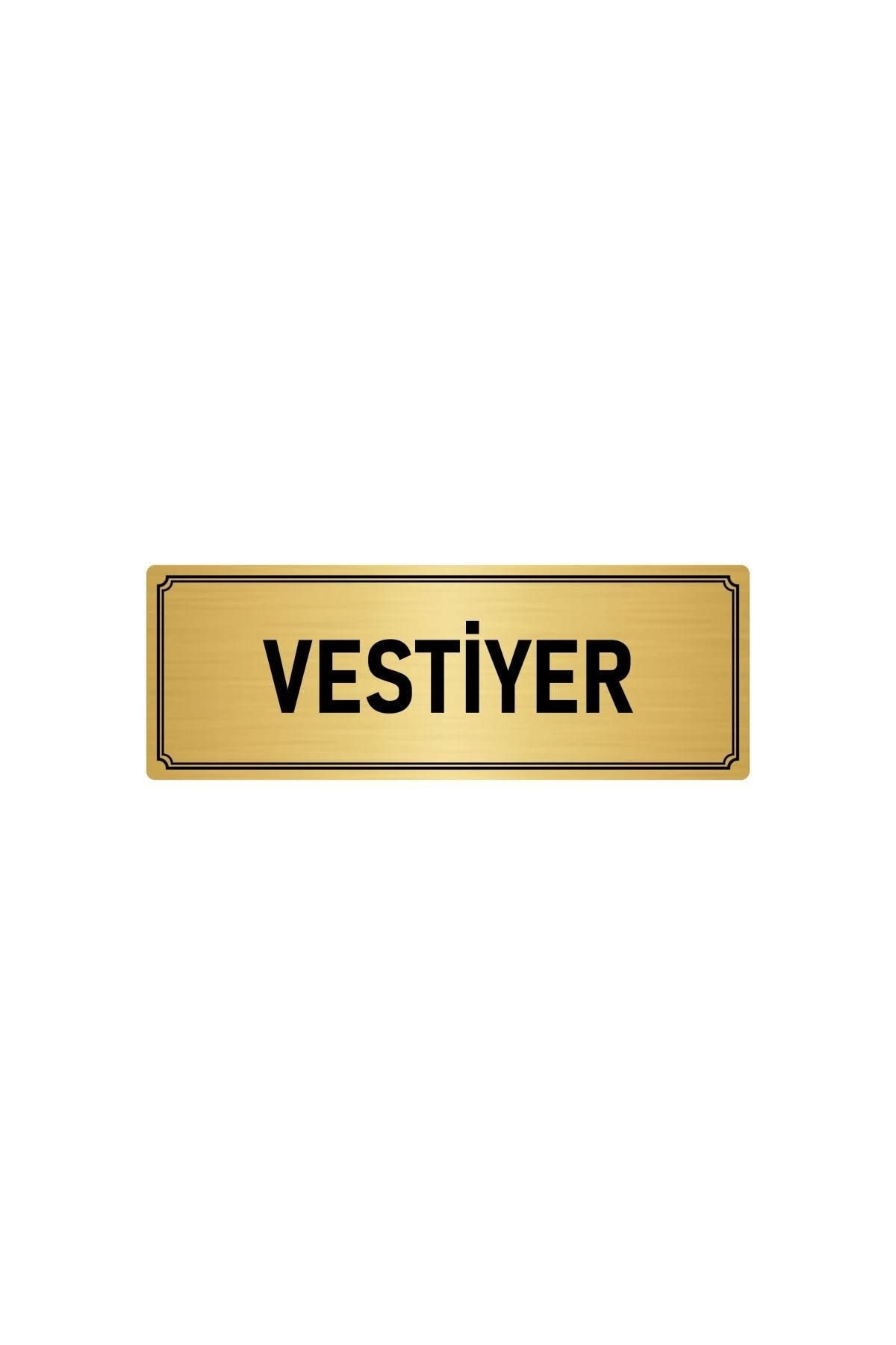 Metal Yönlendirme Levhası, Departman Kapı Isimliği Vestiyer 7x20 Cm Altın Renk
