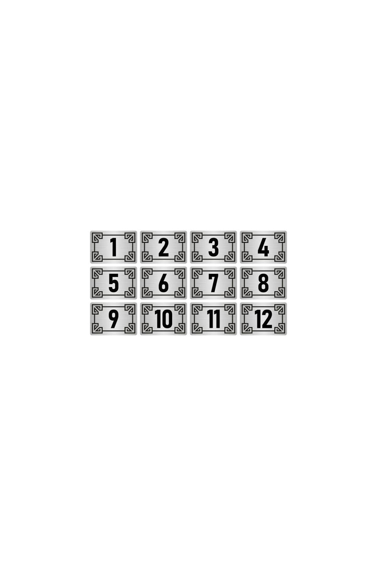 Metal Kapı Masa Dolap Numara Levhası 3,5x5cm Gümüş Renk 12 Adet (1…12)