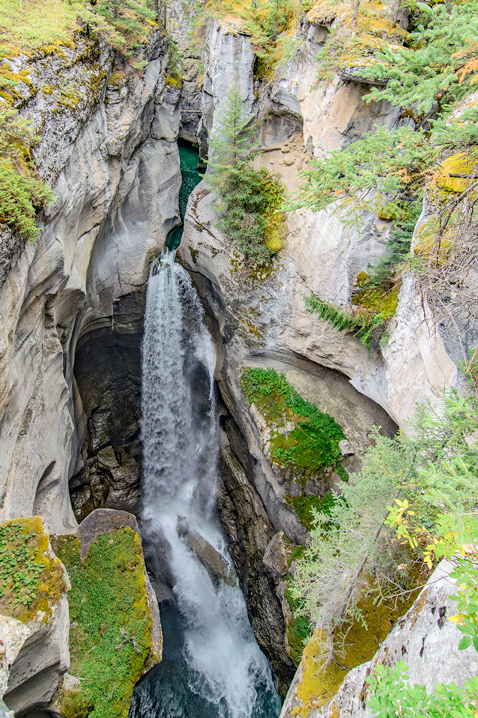 Waterfall from hiking trail in Maligne Canyon Canada