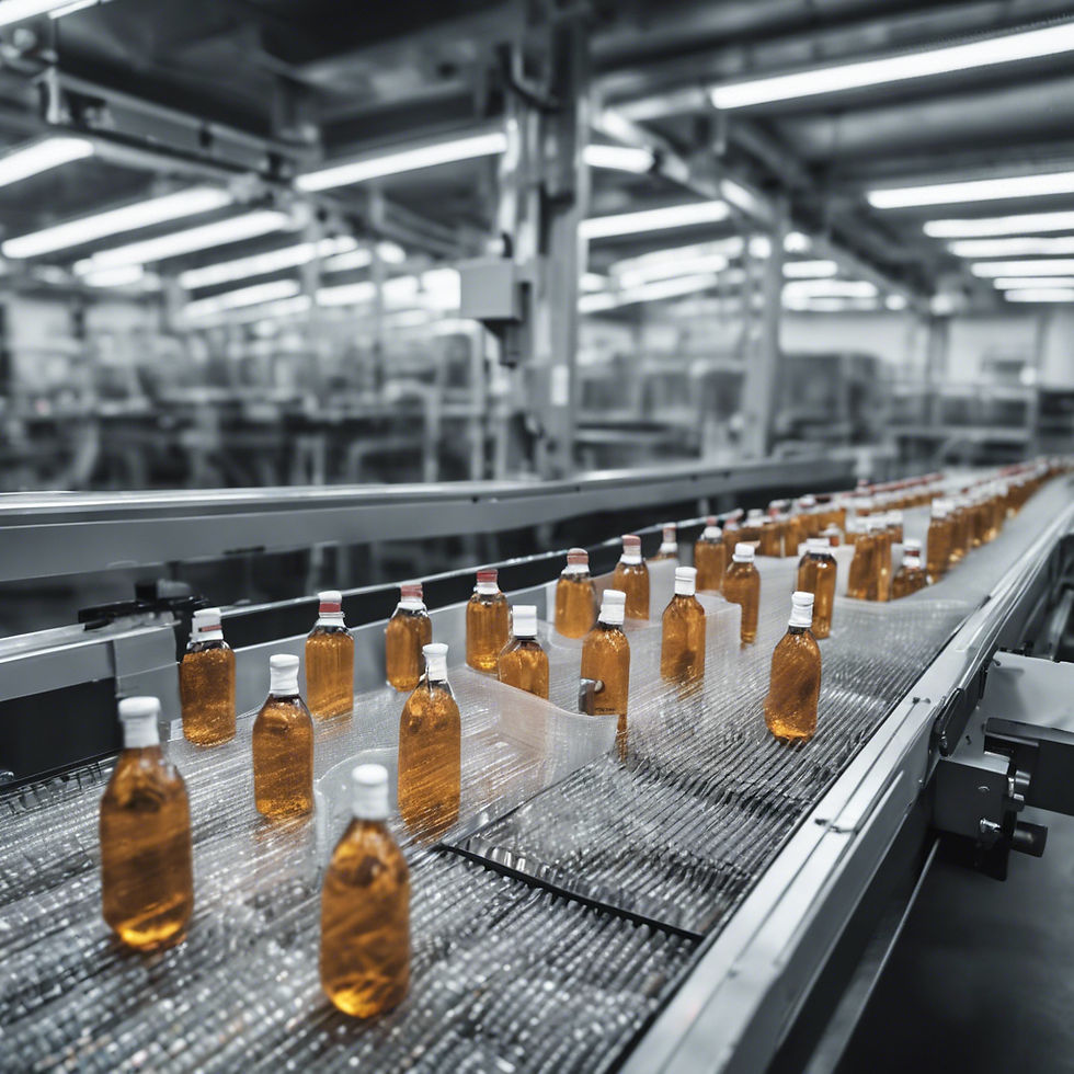Bottles going through labelling machine