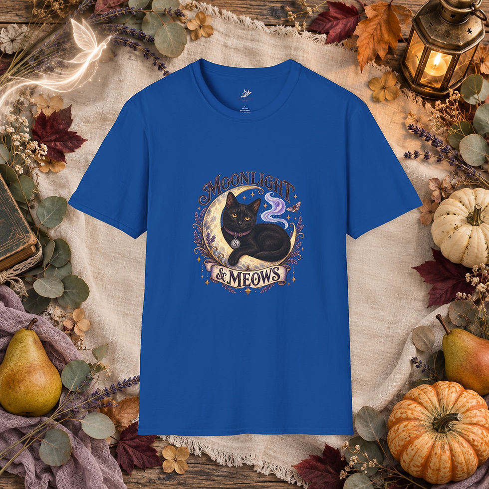 Thumbnail: Moonlight Meows T-Shirt | Black Cat, Crescent Moon, Witchy Cat Tee