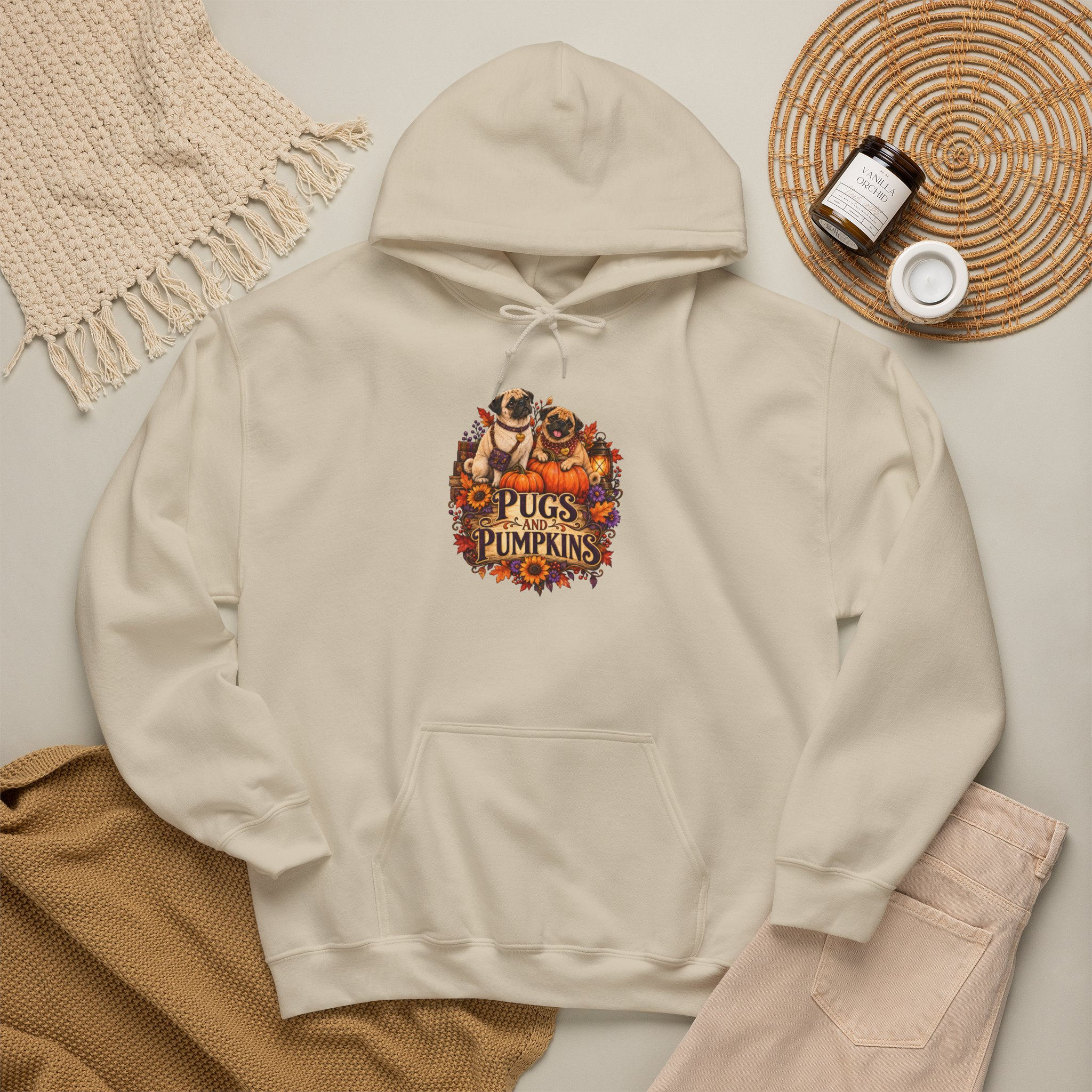 Pugs & Pumpkins Hoodie | Fall Autumn Dog Strawberries Floral